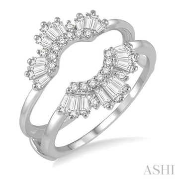 5/8 Ctw Arched Baguette and Round Cut Diamond Insert Ring in 14K White Gold